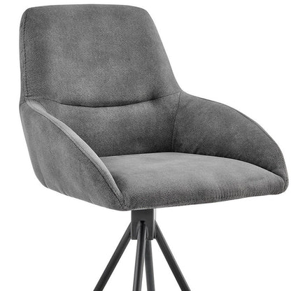 26" Charcoal And Black Fabric And Iron Counter Height Bar Chair