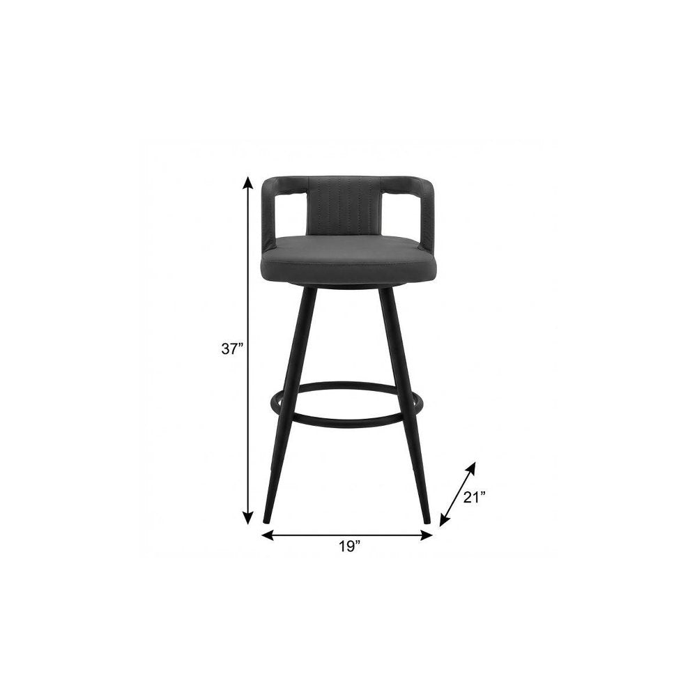 30" Gray And Black Faux Leather And Iron Swivel Low Back Bar Height Bar Chair