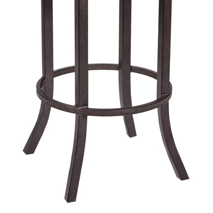 30" Brown Faux Leather And Fabric And Iron Bar Height Bar Chair