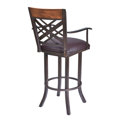 26" Brown Faux Leather And Iron Counter Height Bar Chair