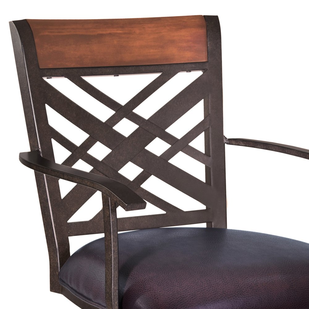 26" Brown Faux Leather And Fabric And Iron Counter Height Bar Chair
