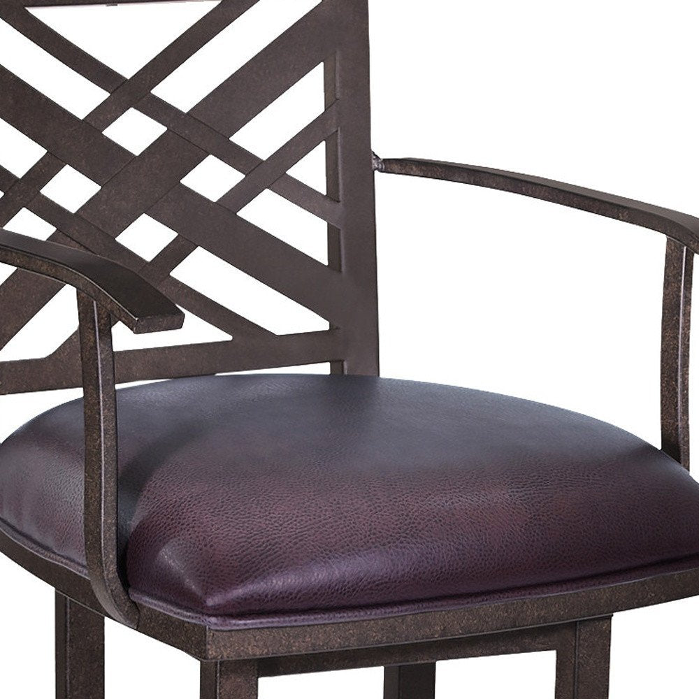 30" Brown Faux Leather And Fabric And Iron Bar Height Bar Chair