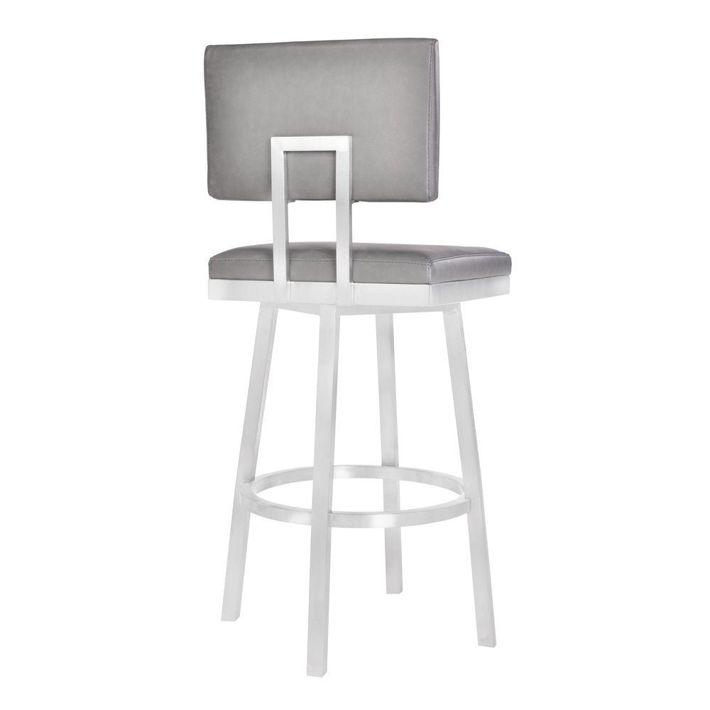 26" Light Gray And Silver Fabric And Iron Counter Height Swivel Bar Chair