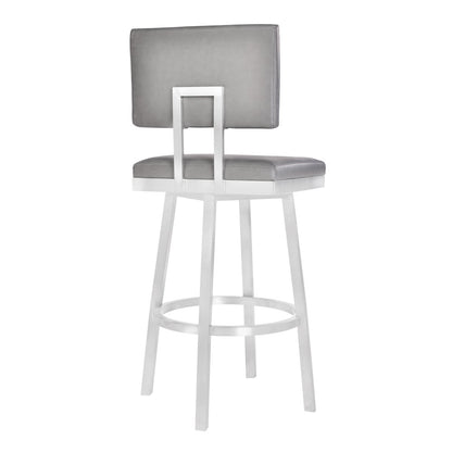 26" Light Gray And Silver Fabric And Iron Counter Height Swivel Bar Chair