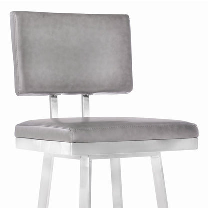 26" Light Gray And Silver Fabric And Iron Counter Height Swivel Bar Chair