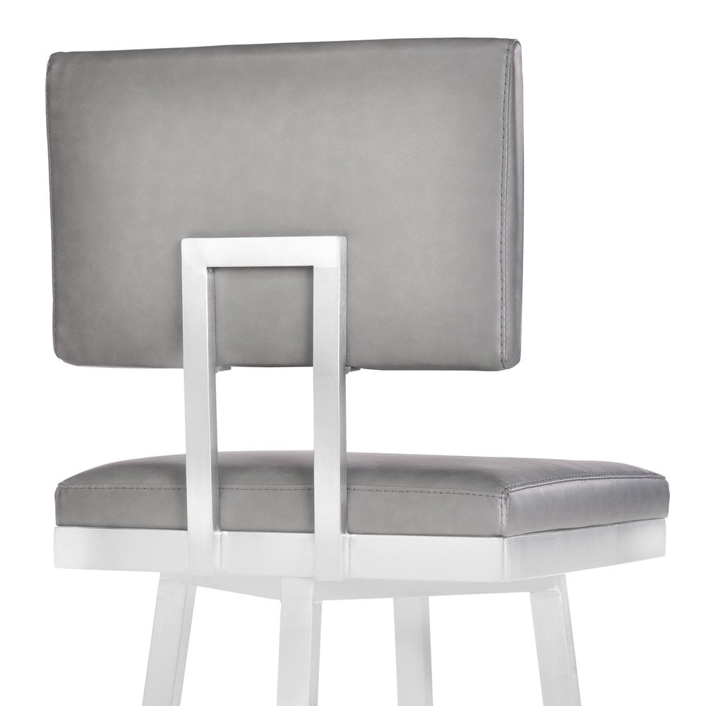 26" Light Gray And Silver Fabric And Iron Counter Height Swivel Bar Chair