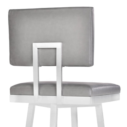 26" Light Gray And Silver Fabric And Iron Counter Height Swivel Bar Chair