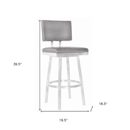 26" Light Gray And Silver Fabric And Iron Counter Height Swivel Bar Chair
