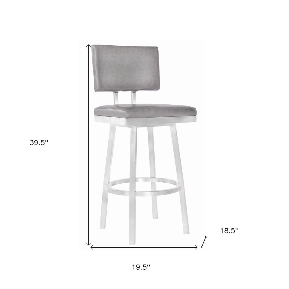 26" Light Gray And Silver Fabric And Iron Counter Height Swivel Bar Chair