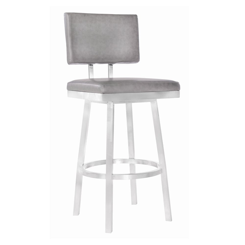 26" Light Gray And Silver Fabric And Iron Counter Height Swivel Bar Chair