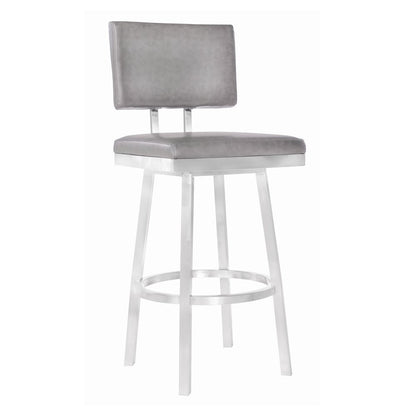 26" Light Gray And Silver Fabric And Iron Counter Height Swivel Bar Chair