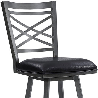 26" Black Fabric And Iron Counter Height Bar Chair
