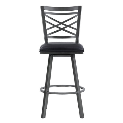 30" Black Faux Leather And Iron Bar Height Swivel Bar Chair