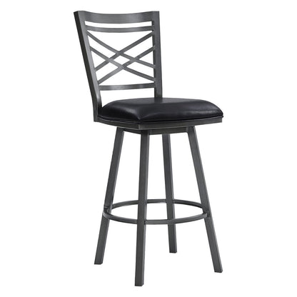 30" Black Faux Leather And Iron Bar Height Swivel Bar Chair