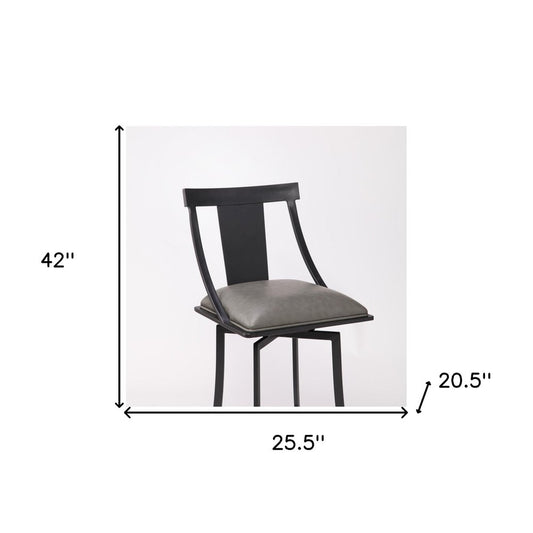 30" Gray And Black Iron Swivel Bar Height Bar Chair