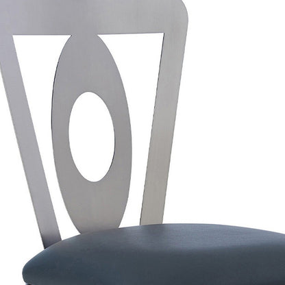 30" Gray And Silver Faux Leather And Fabric And Iron Bar Height Swivel Bar Chair