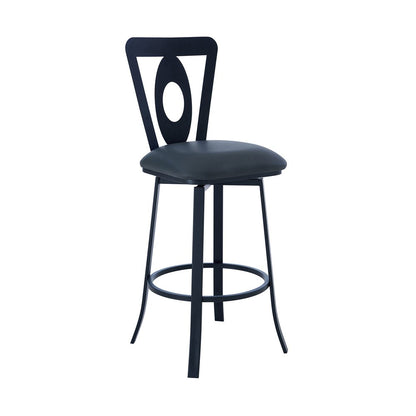 26" Gray And Black Faux Leather And Fabric And Iron Counter Height Swivel Bar Chair