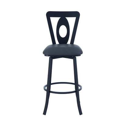 26" Gray And Black Faux Leather And Fabric And Iron Counter Height Swivel Bar Chair