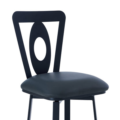 26" Gray And Black Faux Leather And Fabric And Iron Counter Height Swivel Bar Chair