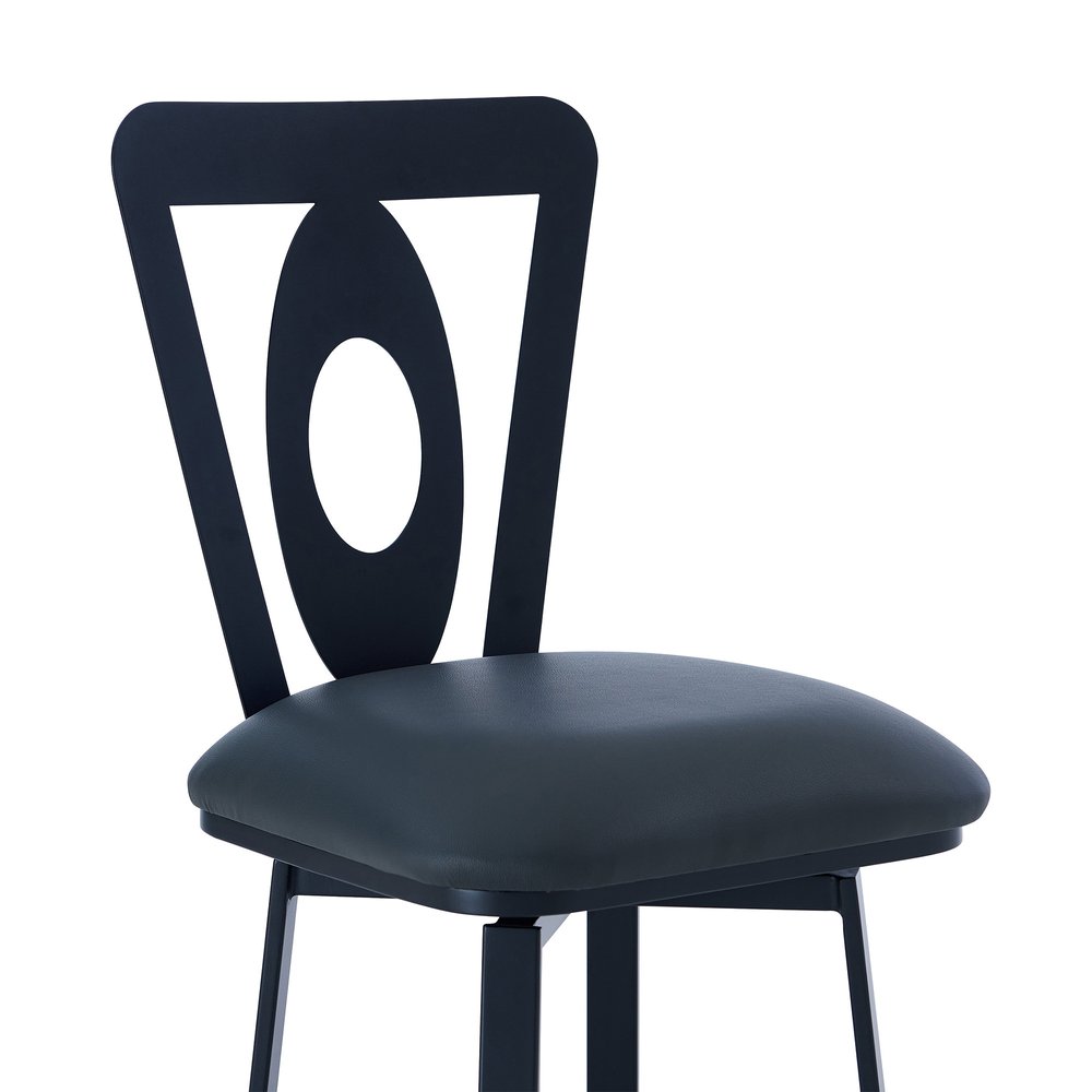 26" Gray And Black Faux Leather And Fabric And Iron Counter Height Swivel Bar Chair