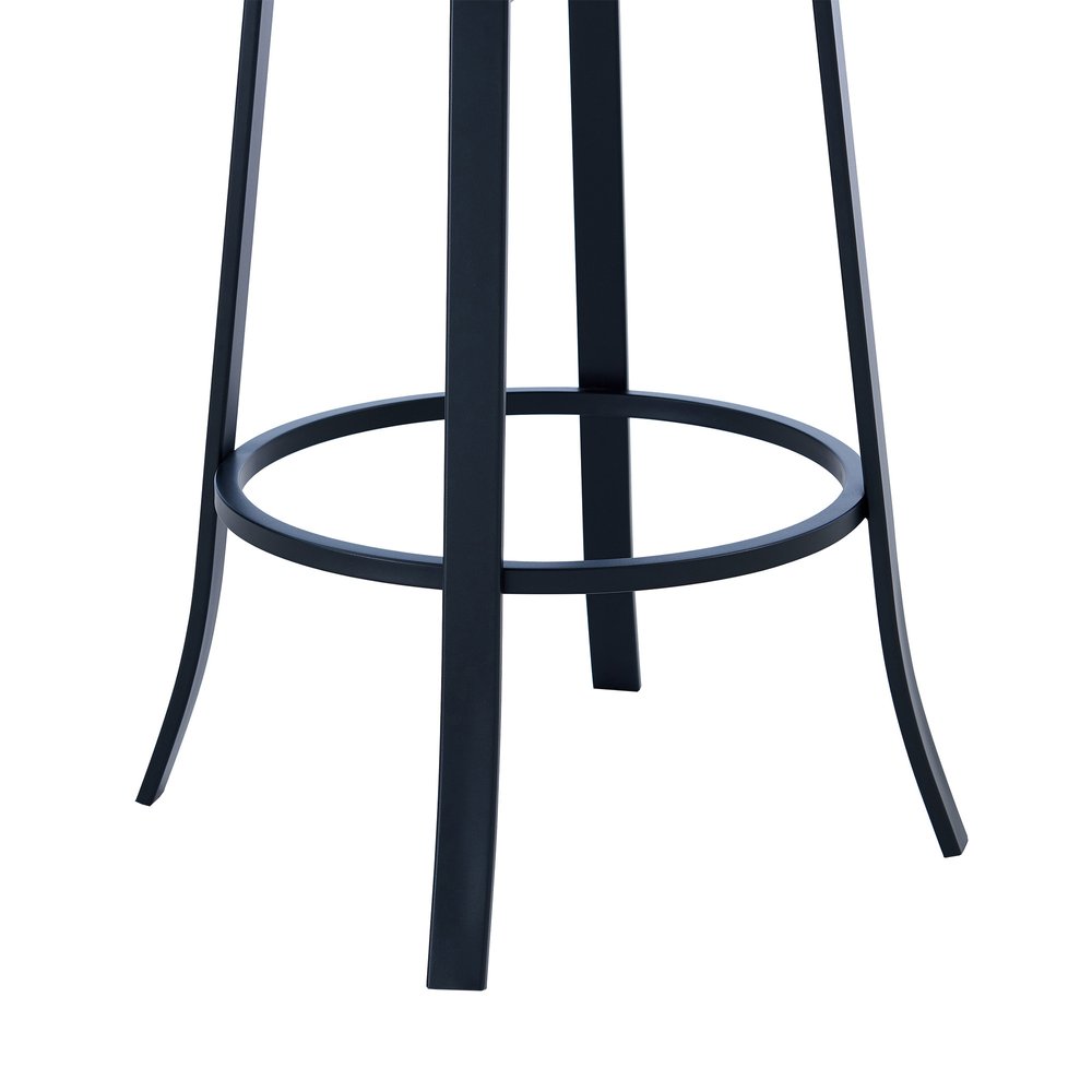 26" Gray And Black Faux Leather And Fabric And Iron Counter Height Swivel Bar Chair