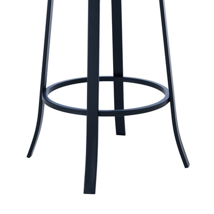 26" Gray And Black Faux Leather And Fabric And Iron Counter Height Swivel Bar Chair