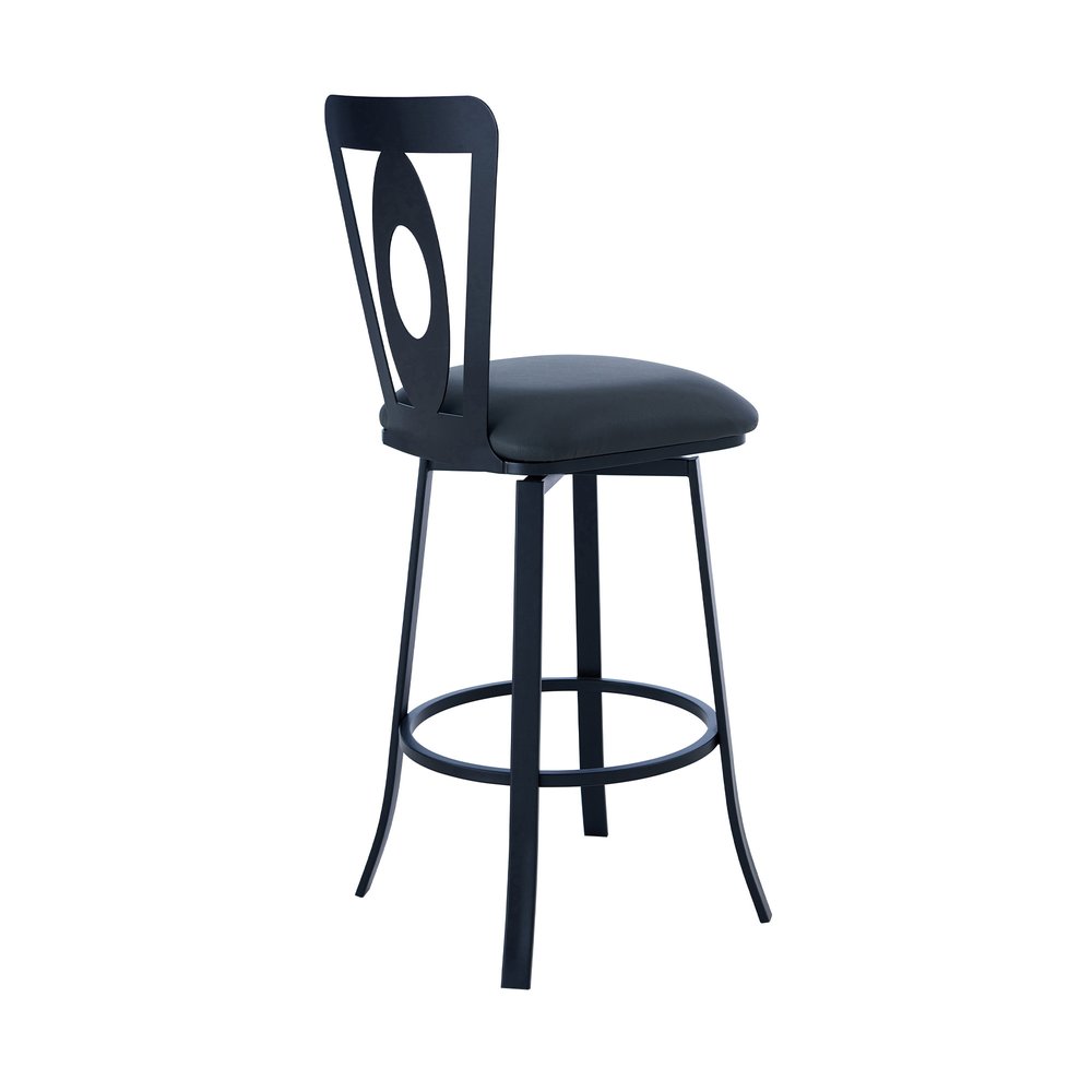26" Gray And Black Faux Leather And Fabric And Iron Counter Height Swivel Bar Chair
