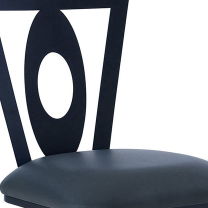 26" Gray And Black Faux Leather And Fabric And Iron Counter Height Swivel Bar Chair