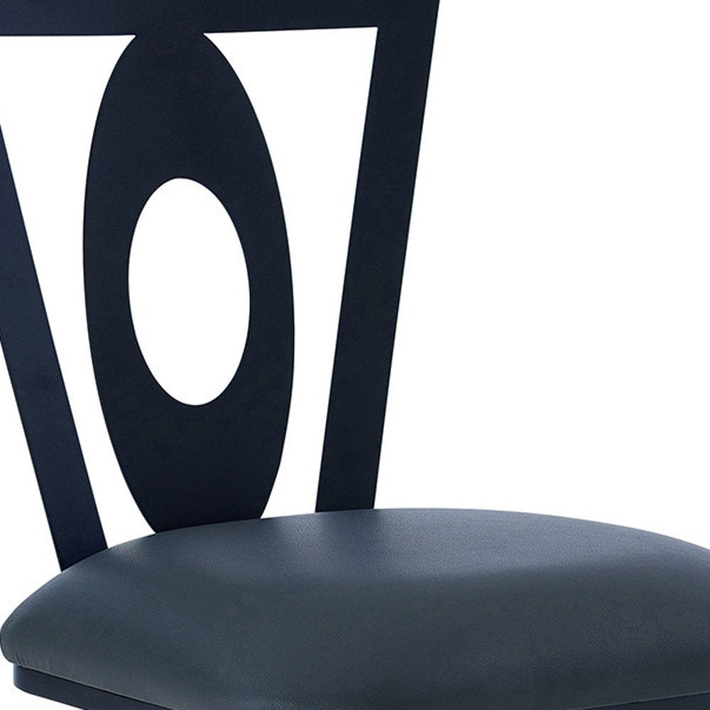 26" Gray And Black Faux Leather And Fabric And Iron Counter Height Swivel Bar Chair