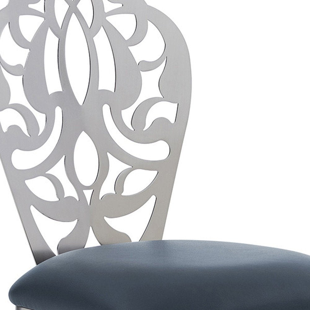 30" Gray And Silver Fabric And Iron Bar Height Swivel Bar Chair