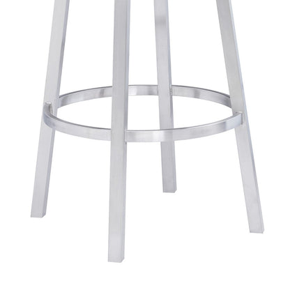 26" Gray And Silver Faux Leather And Faux Leather And Iron Low Back Counter Height Swivel Bar Chair