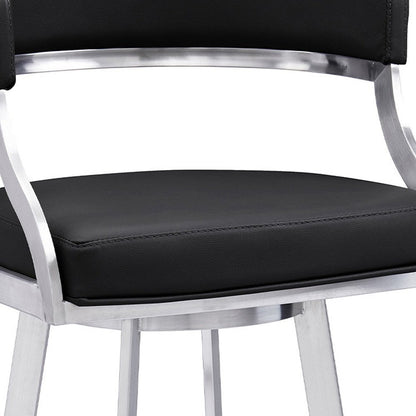 26" Black And Silver Faux Leather And Faux Leather And Iron Low Back Counter Height Swivel Bar Chair