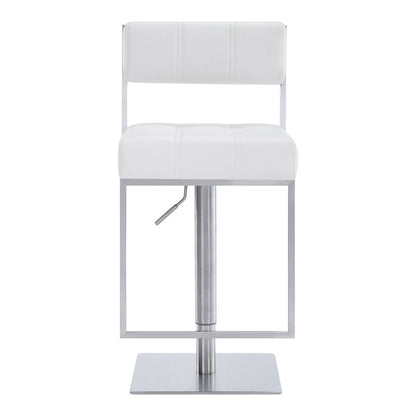 White And Silver Faux Leather And Faux Leather And Iron Low Back Adjustable Height Swivel Bar Chair