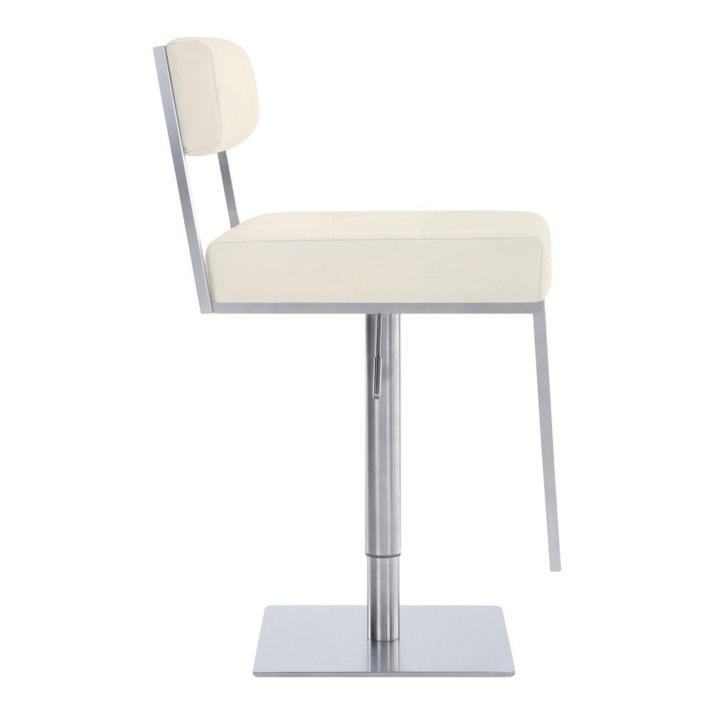 White And Silver Faux Leather And Faux Leather And Iron Low Back Adjustable Height Swivel Bar Chair