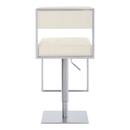 White And Silver Faux Leather And Faux Leather And Iron Low Back Adjustable Height Swivel Bar Chair