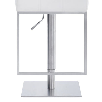 White And Silver Faux Leather And Faux Leather And Iron Low Back Adjustable Height Swivel Bar Chair