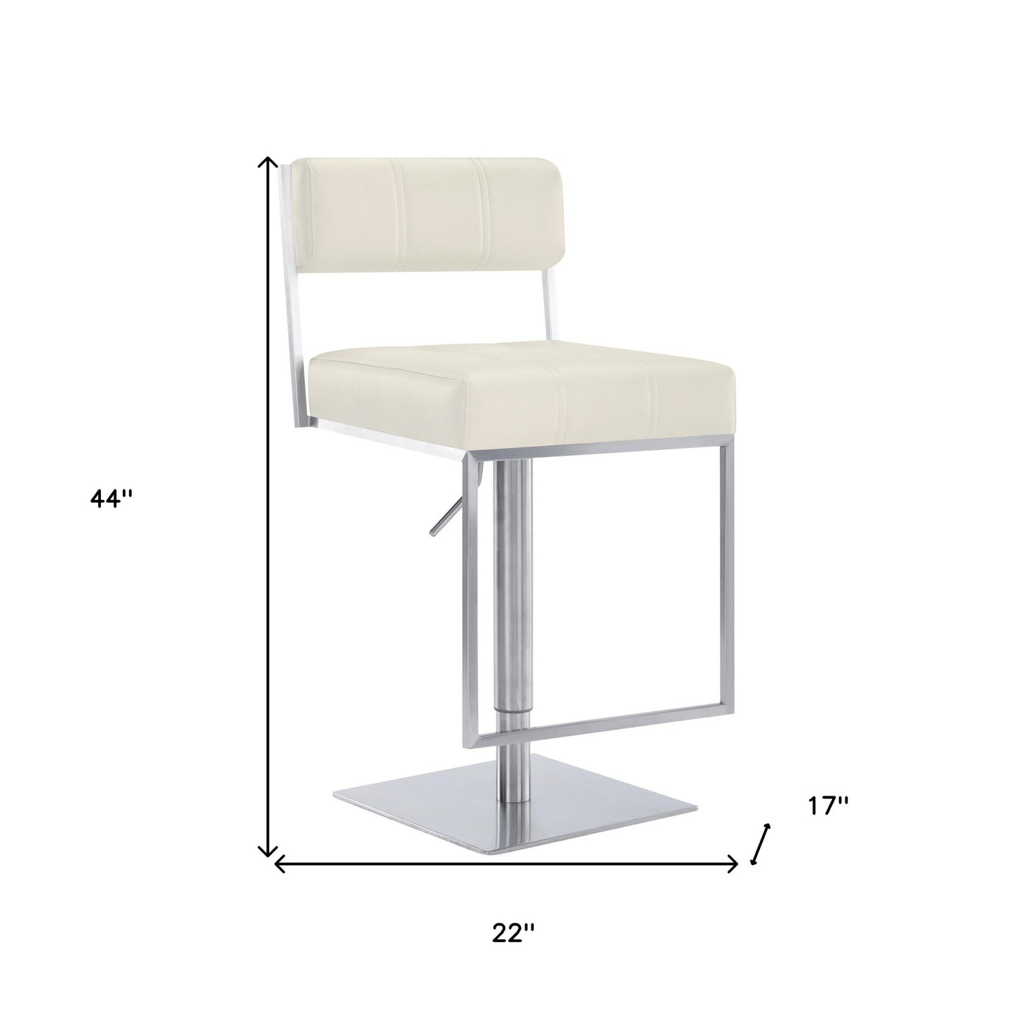 25" White And Silver Faux Leather And Iron Swivel Low Back Adjustable Height Bar Chair