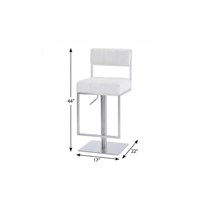 White And Silver Faux Leather And Faux Leather And Iron Low Back Adjustable Height Swivel Bar Chair
