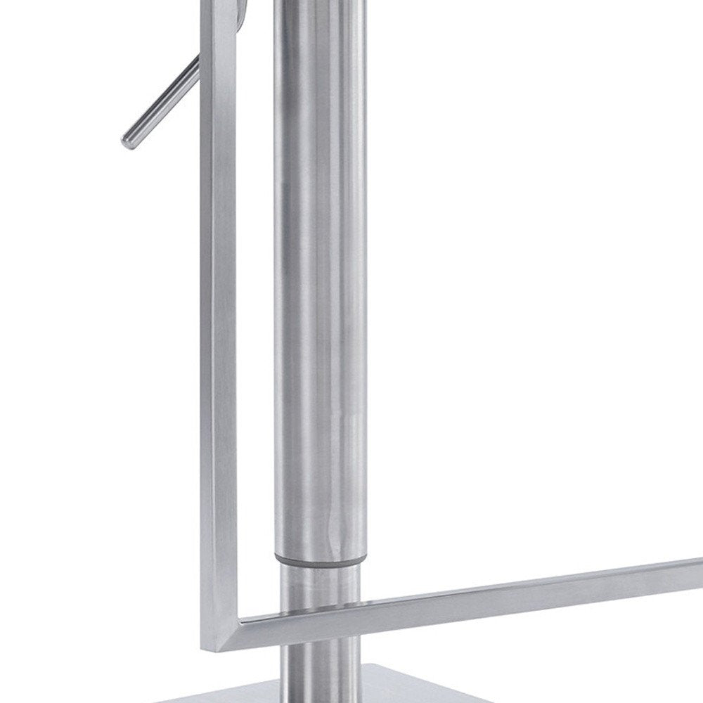 White And Silver Faux Leather And Faux Leather And Iron Low Back Adjustable Height Swivel Bar Chair