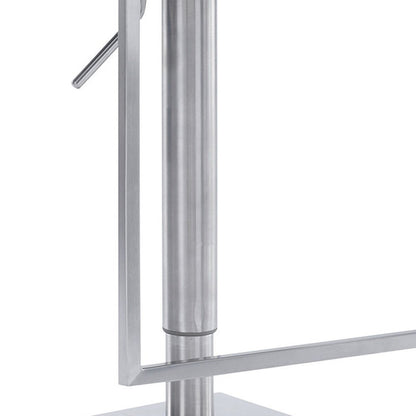 White And Silver Faux Leather And Faux Leather And Iron Low Back Adjustable Height Swivel Bar Chair