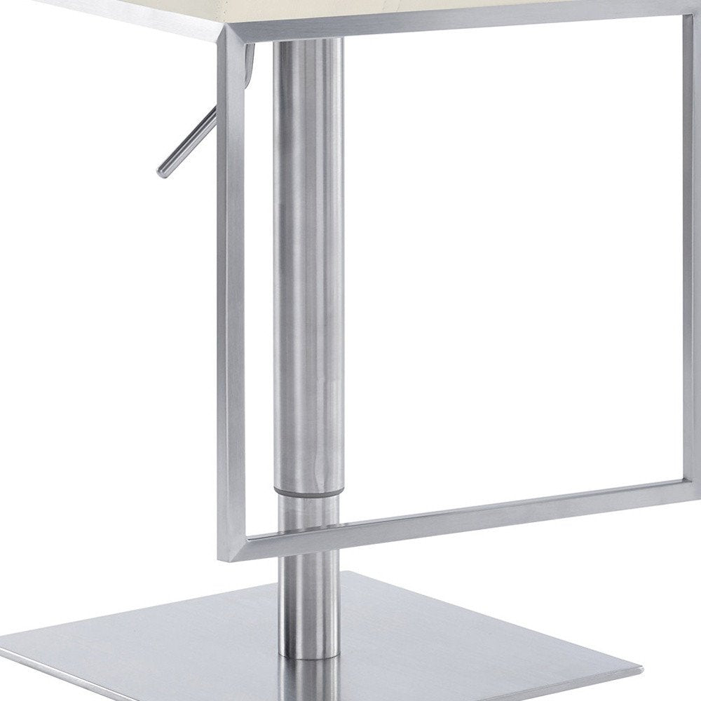 White And Silver Faux Leather And Faux Leather And Iron Low Back Adjustable Height Swivel Bar Chair