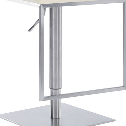 White And Silver Faux Leather And Faux Leather And Iron Low Back Adjustable Height Swivel Bar Chair