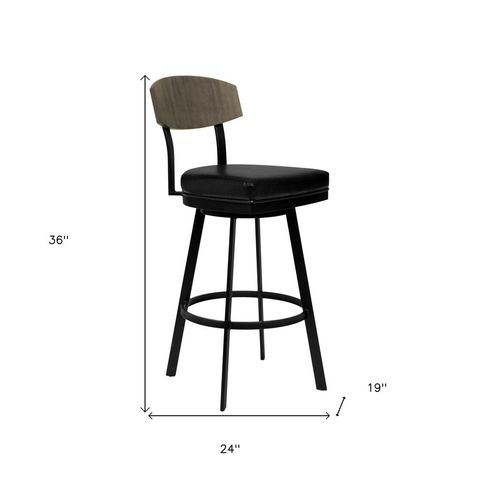 26" Black Fabric And Iron Counter Height Bar Chair