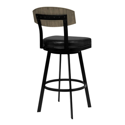 30" Black Fabric And Iron Bar Height Bar Chair