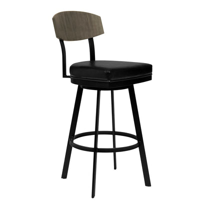 30" Black Fabric And Iron Bar Height Bar Chair