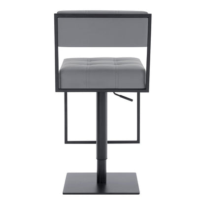 25" Gray And Black Faux Leather And Iron Swivel Low Back Adjustable Height Bar Chair