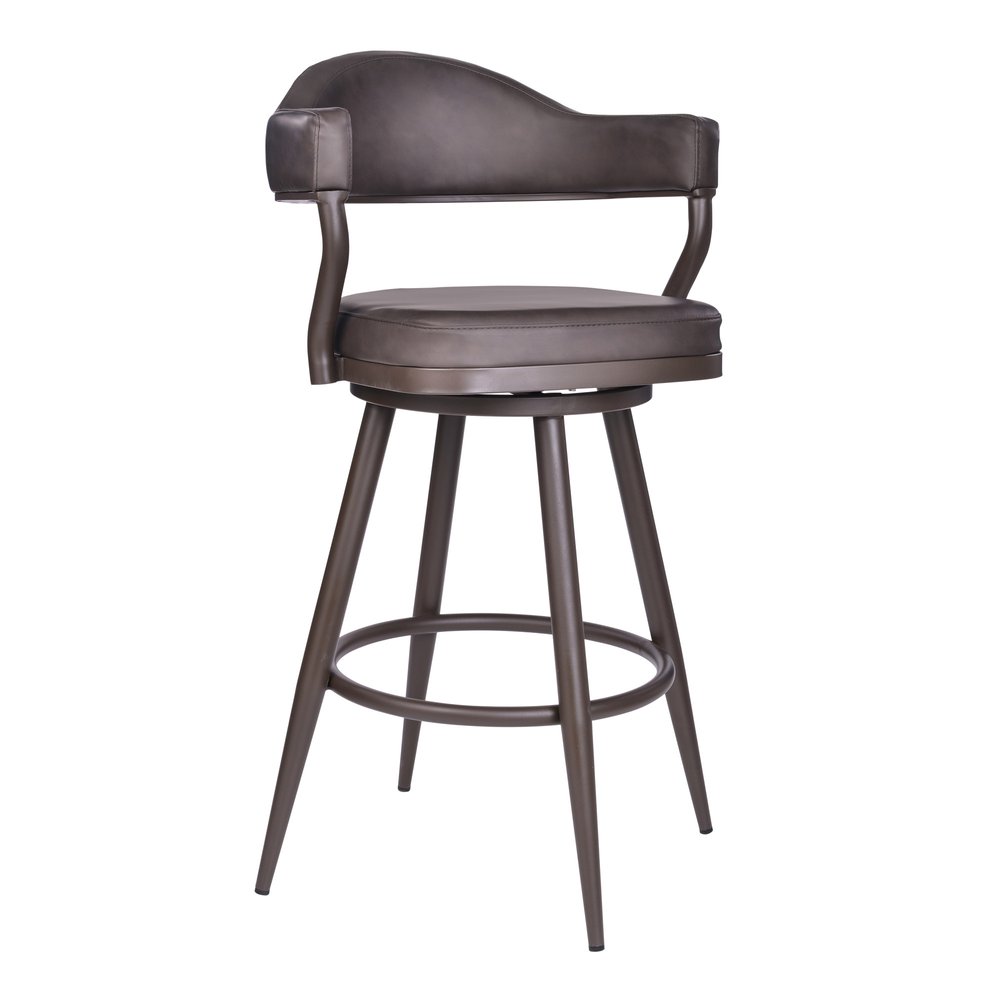 26" Brown Faux Leather And Iron Counter Height Swivel Bar Chair