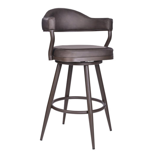 26" Brown Faux Leather And Iron Counter Height Swivel Bar Chair