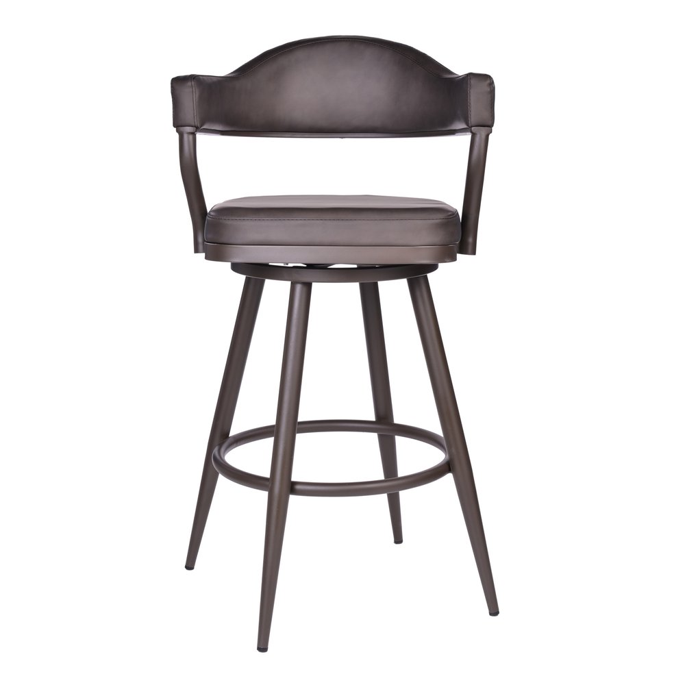 26" Brown Faux Leather And Iron Counter Height Swivel Bar Chair