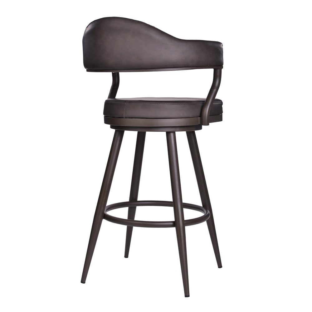 26" Brown Faux Leather And Iron Counter Height Swivel Bar Chair